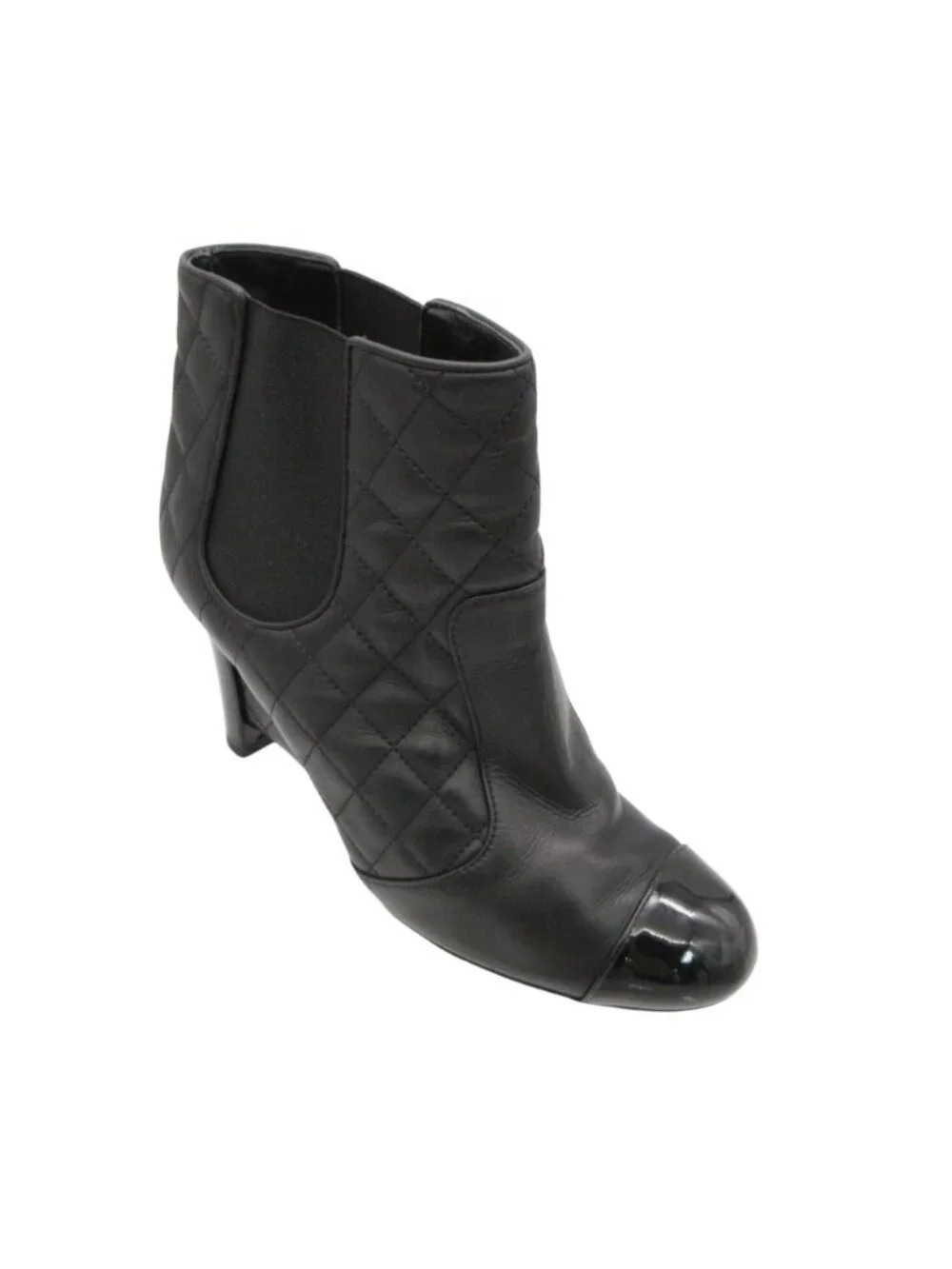 Chanel Boots Booties Short Wedge Sole Quilted Cap Toe Side Gore Leather Shoes